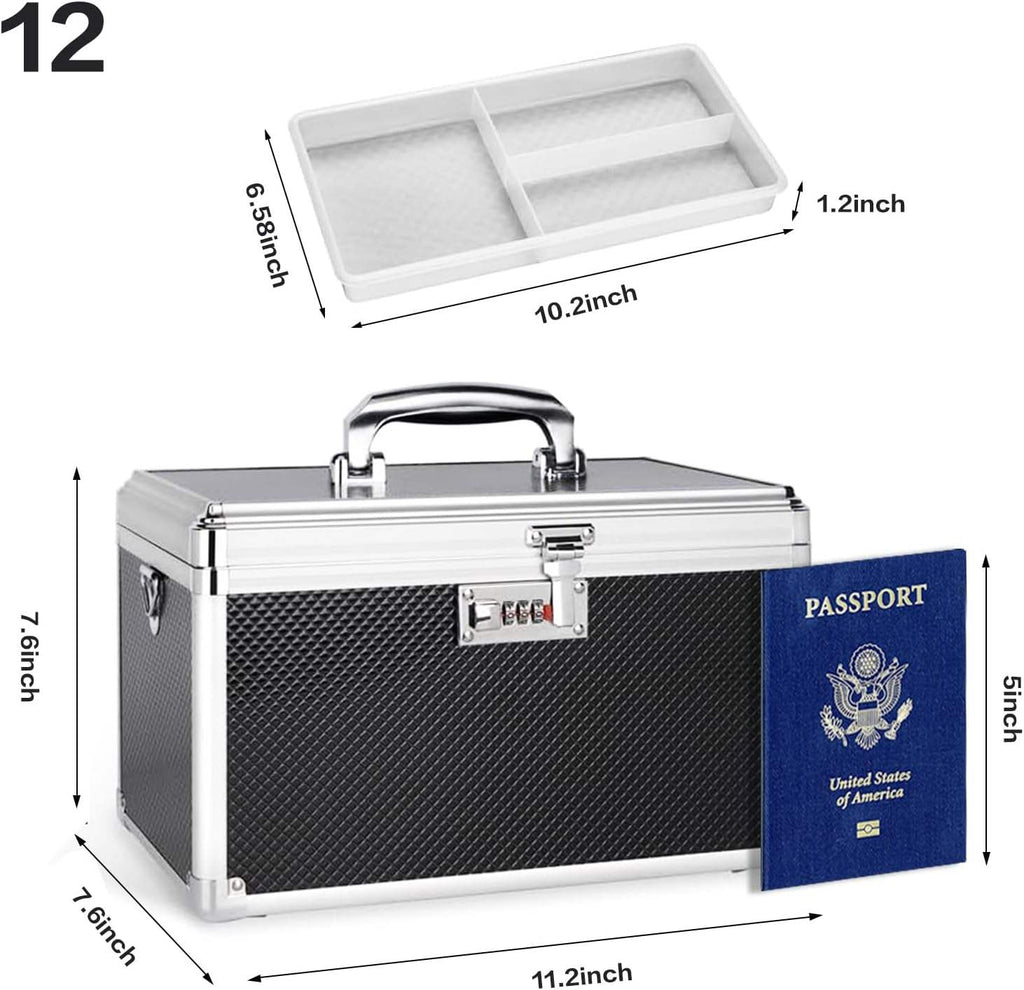 Lockable Storage Box with Combination Lock, 11.2 x 7.6 x 7.6 Inch Organizer for Medications, First Aid Supplies and Personal Items