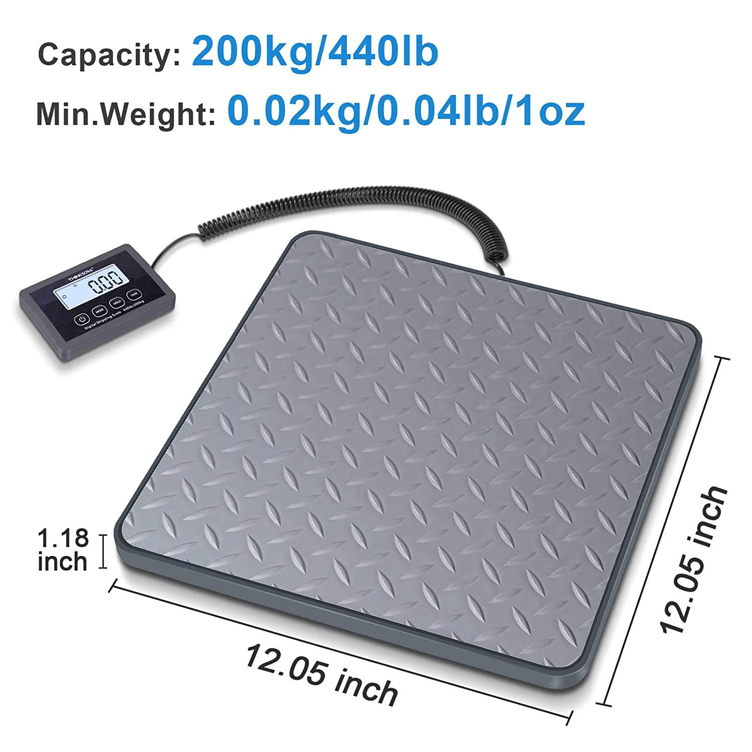 200kg Digital Postal Scale with LCD Display, Stainless Steel Shipping and Mailing Scale with Adjustable Feet for Packages and Parcels