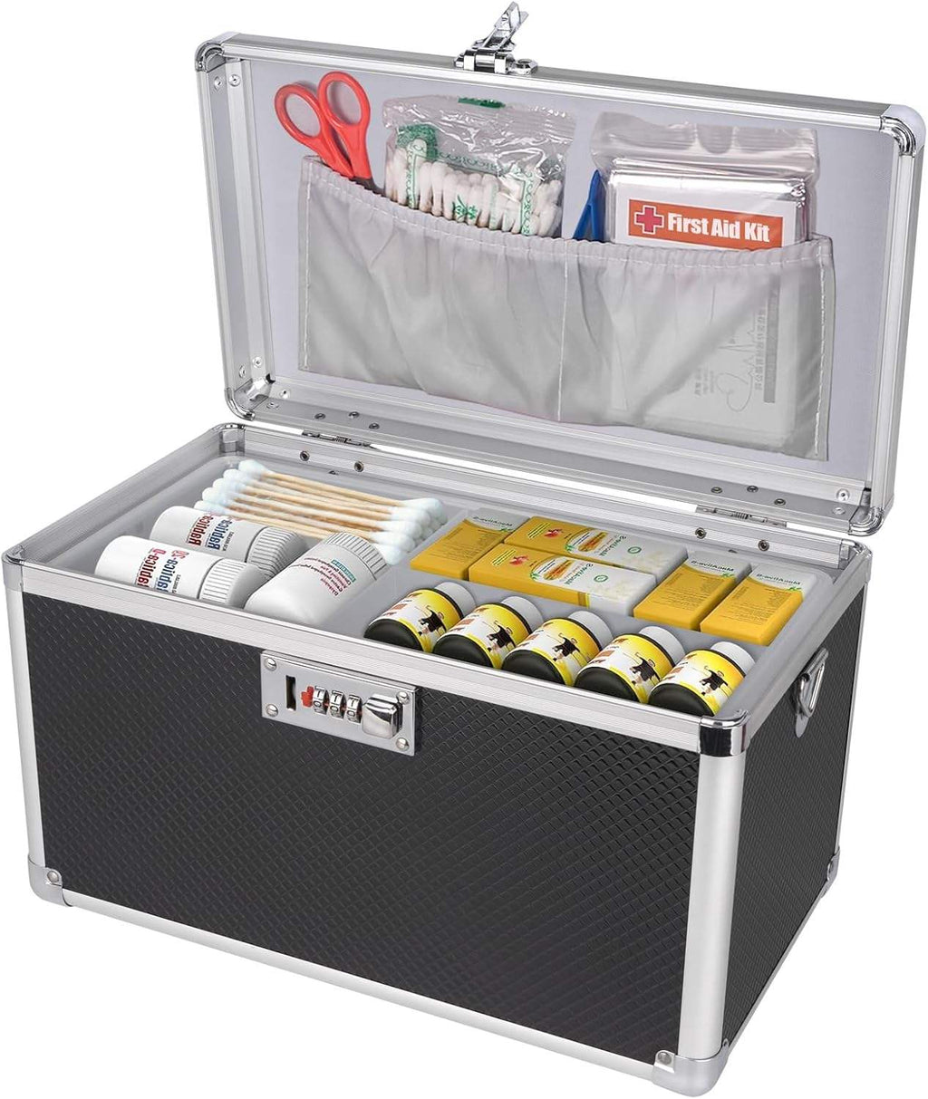 Lockable Storage Box with Combination Lock, 11.2 x 7.6 x 7.6 Inch Organizer for Medications, First Aid Supplies and Personal Items